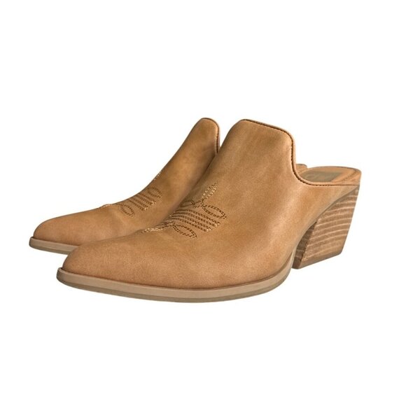 Dolce Vita Womens Kianti Tan Western Inspired Mule Block Heel Pointed Toe Size 7 - Picture 2 of 12